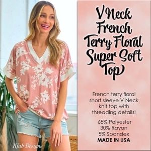 V Neck French Terry Floral Super Soft Top